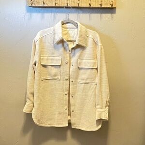 H&M Cream Utility Jacket with Pearl Beading Collar Sz S Winter White Coquette